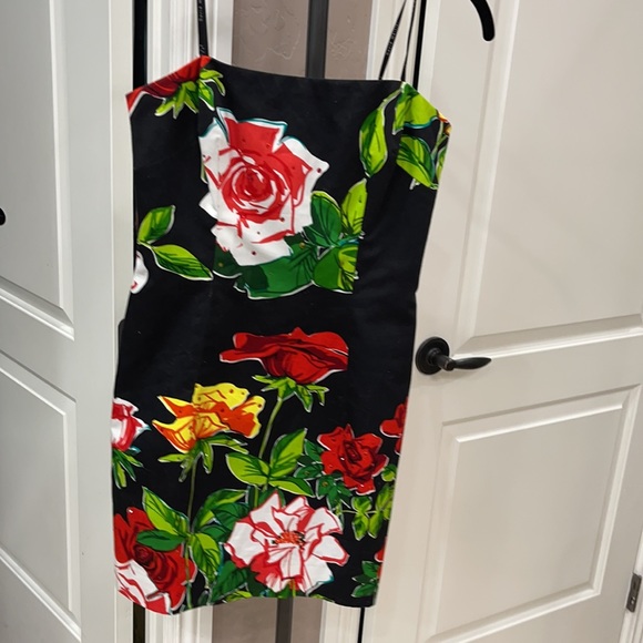 David Meister Strapless Floral Crystal Mini Dress Black Multicolored Size 2 - Picture 11 of 11